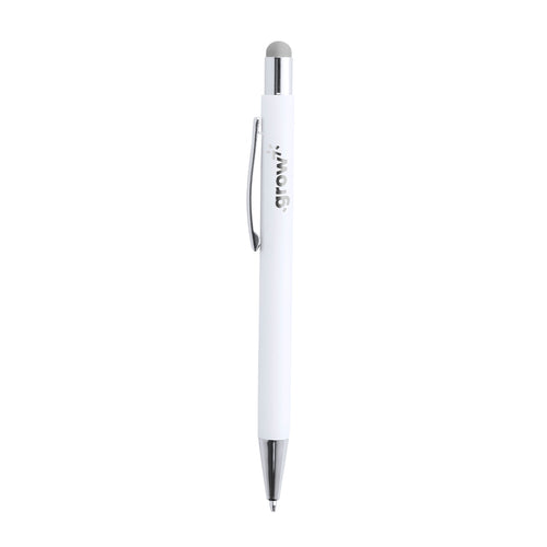 Druck-Kugelschreiber mit Stylus aus Aluminium in einem eleganten, matten Weiß - Woner Personalisiert