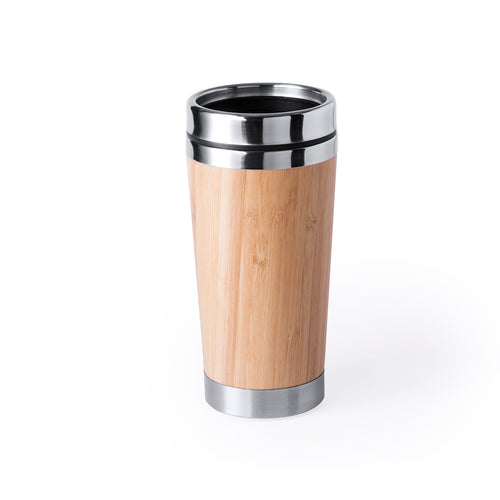 Thermobecher mit einer Innenseite aus Edelstahl und einer Außenseite aus Bambusholz mit einem Fassungsvermögen von 500 ml - Ariston Personalisiert