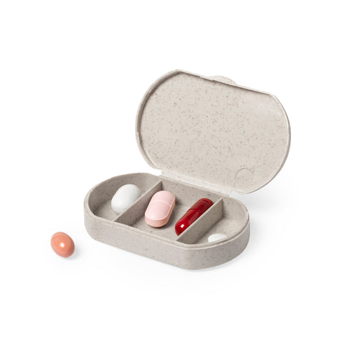 Pillendose aus unserer Naturlinie, aus Bambusfaser, mit 3 Fächern und Sicherheitsverschluss - Varsum Personalisiert