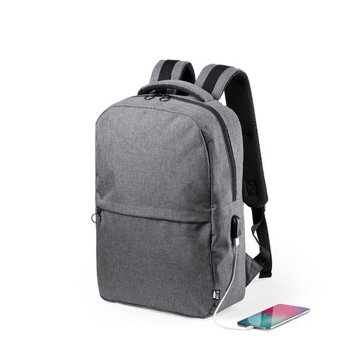Business-Rucksack aus widerstandsfähigem 600D RPET-Material, das aus recycelten Kunststoffmaterialien hergestellt wird, um die Wiederverwendung von Kunststoffresten zu fördern und zur Nachhaltigkeit der Erde...