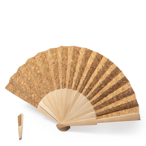 Fächer aus der Naturlinie mit Holzrippen und Naturkorkgewebe - Kasol Personalisiert