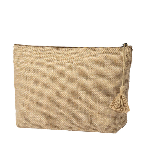 Kosmetiktasche aus der Naturlinie aus Jute mit Laminierung, mit Reißverschluss und supercoolem Baumwoll-Puller - Lindak Personalisiert