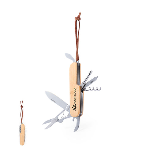 Mehrzweckmesser der Nature Line, in Kombination der Materialien Bambus und Edelstahl, mit 9 Funktionen - Titan Personalisiert