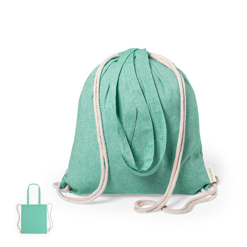 Linie Natur Rucksack mit Kordelzug aus robuster 140g/m2 Recycling-Baumwolle, mit passenden 70 cm langen Henkeln - Fenin Personalisiert