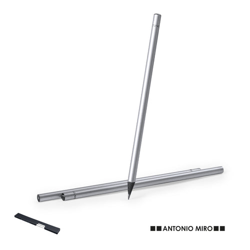 Set aus 3 hölzernen Bleistiften von Antonio Miró in eleganter Silber-Ausführung mit dem Markenlogo auf der Oberseite - Sentel Personalisiert