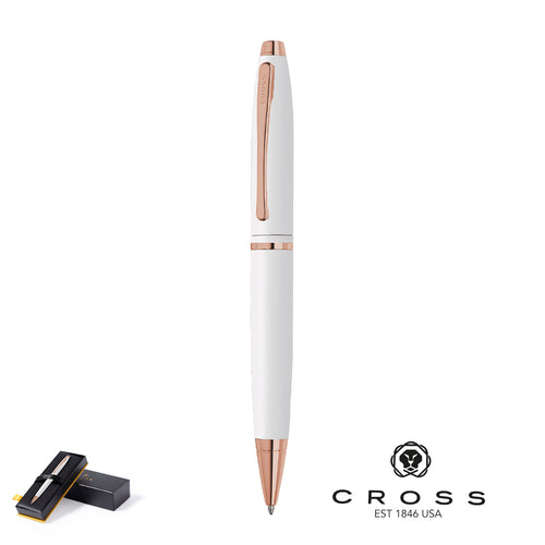 Kugelschreiber mit einziehbarem Mechanismus, auffälliges zweifarbiges Design in Weiß mit eleganten roségoldenen Akzenten - Calais White Personalisiert